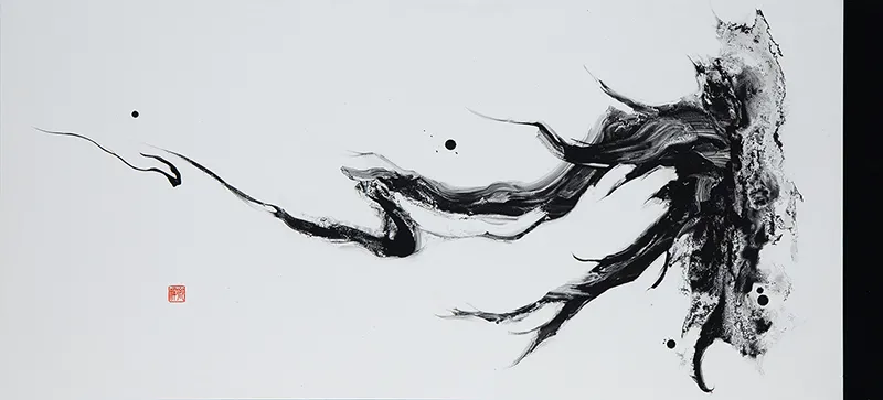 《現在地》2021年 墨/紙 50.0×110.0cm