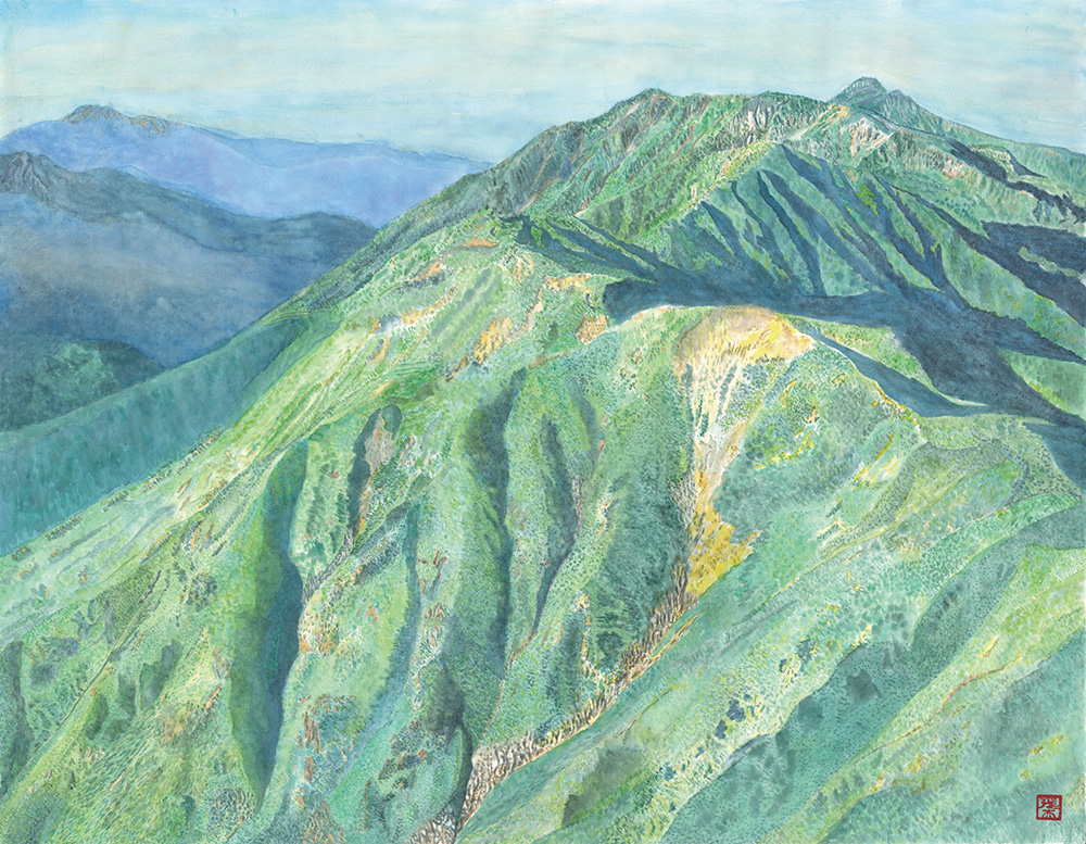 弓折岳稜線と笠ヶ岳（夏）