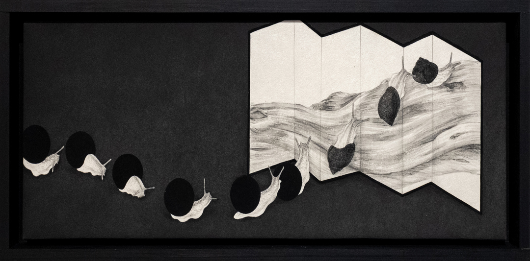 《復露》2024年　墨、顔料　雲肌麻紙　18.0×45.5 cm