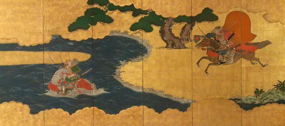 《一の谷合戦図屏風》東京富士美術館蔵（出典：https://www.fujibi.or.jp/collection/artwork/03559/）