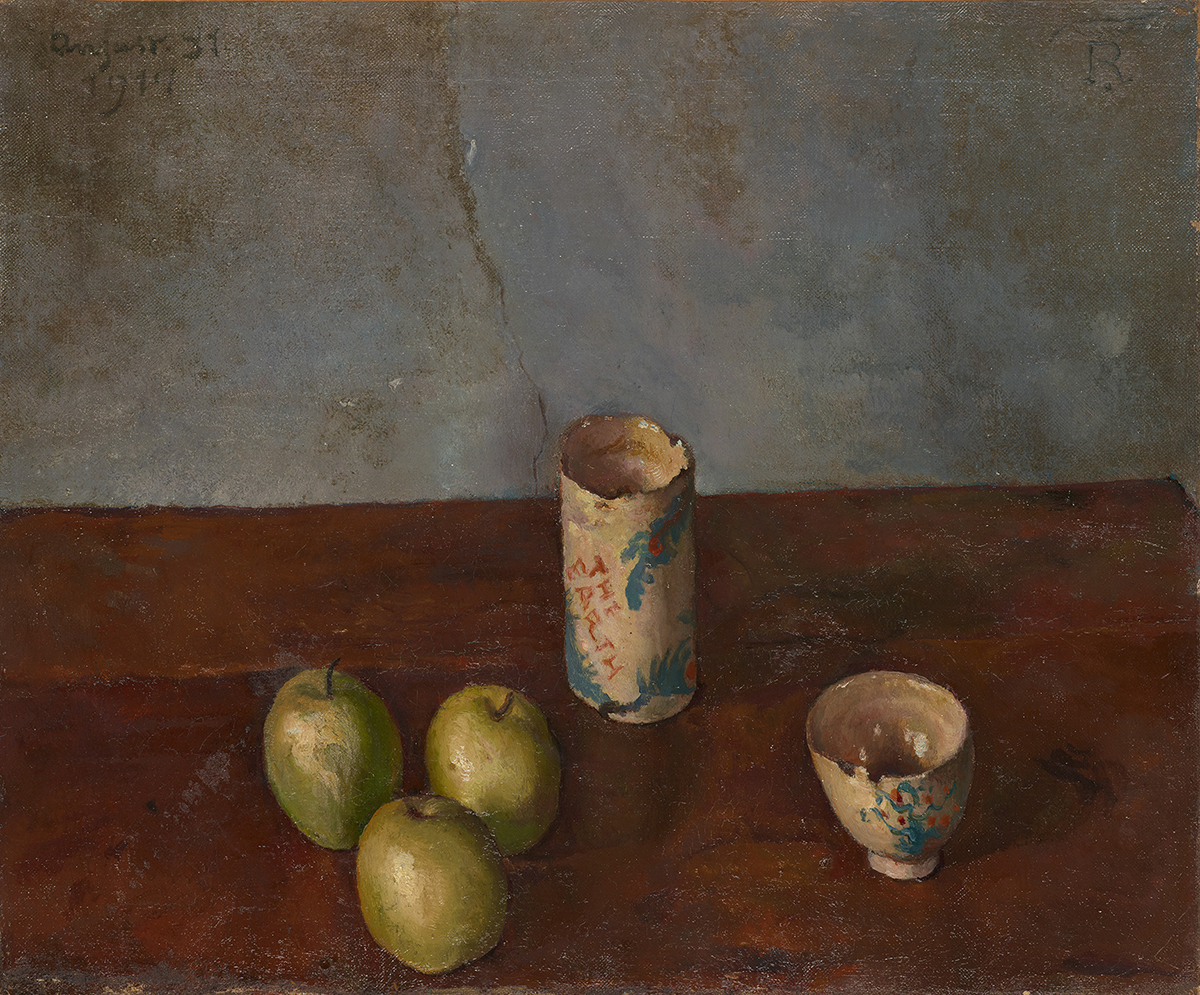 岸田劉生《静物（湯呑と茶碗と林檎三つ）》画像