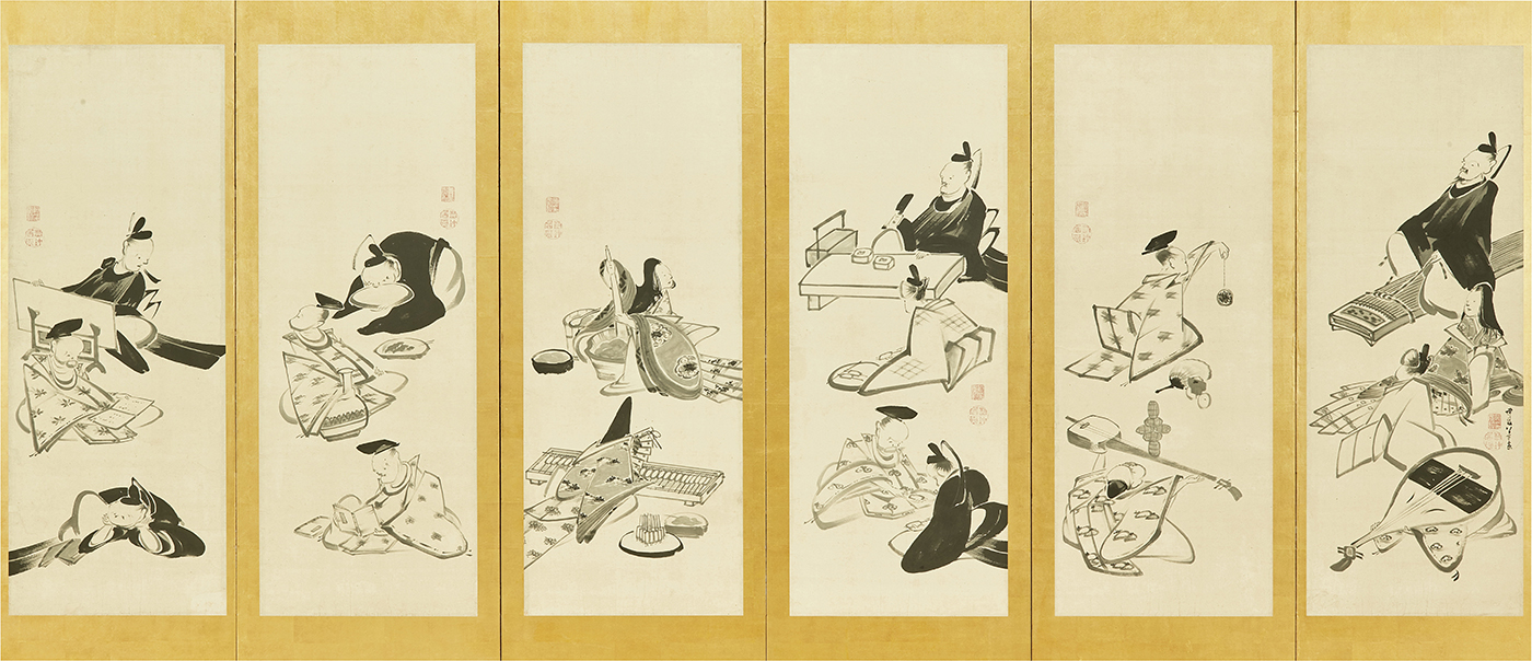 伊藤若冲《三十六歌仙図屏風》（左隻）画像