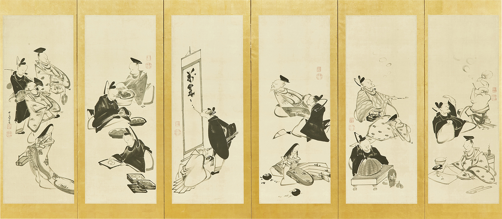 伊藤若冲《三十六歌仙図屏風》（右隻）画像