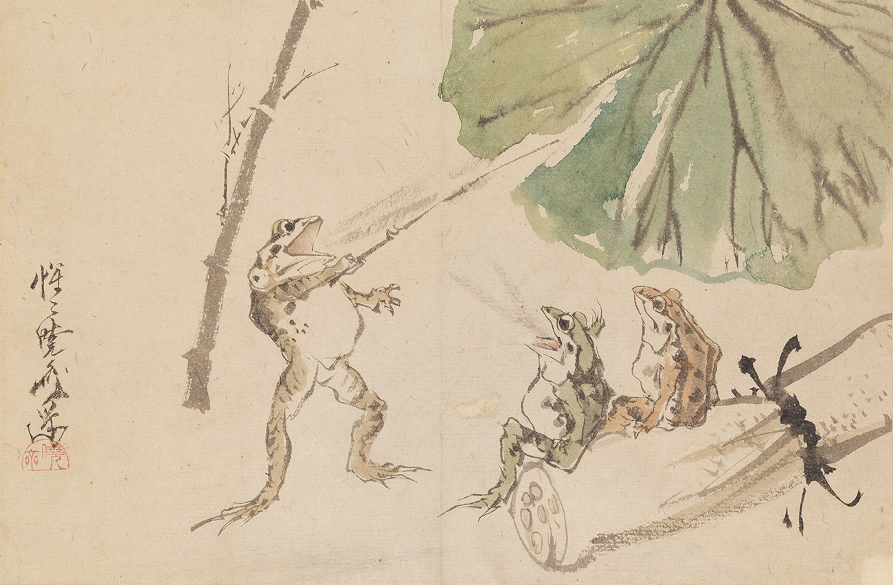 河鍋暁斎《蛙の学校》画像