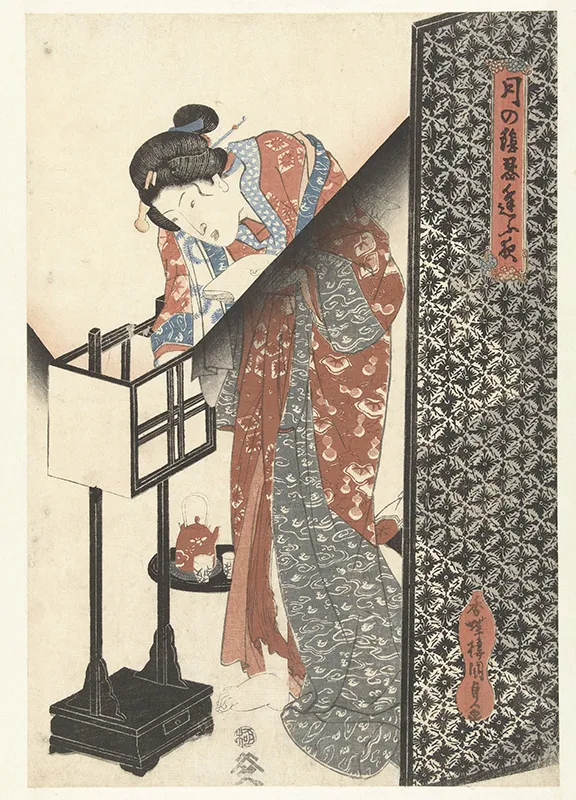 歌川国貞《月の陰忍逢ふ夜》アムステルダム国立美術館蔵　出典：https://www.rijksmuseum.nl/nl/collectie/object/Vrouw-bij-lamp--4d736401b7228345a020369003121c73?tab=data