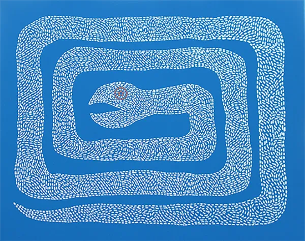 出展作品《ヘビ１》2023年　アクリルガッシュ、ペン/キャンバス　24.2×33.3cm